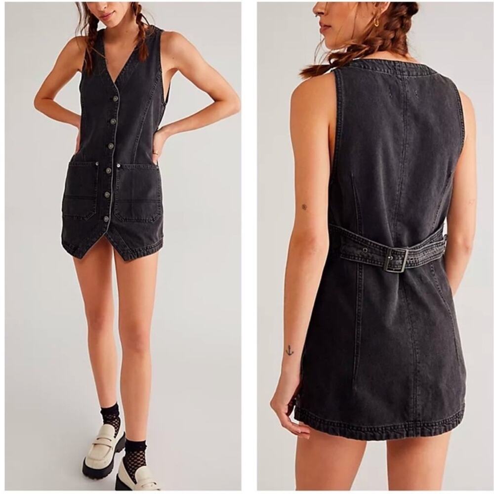 FP We The Free Women’s Out Of Office Vest Dress Return To Sender Washed Black XS
